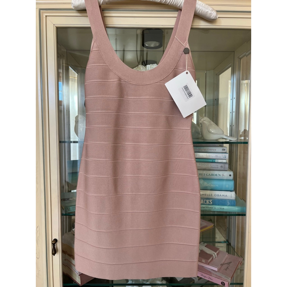 NWT Herve Leger Mini Bandage Dress in Bare Pink Size L